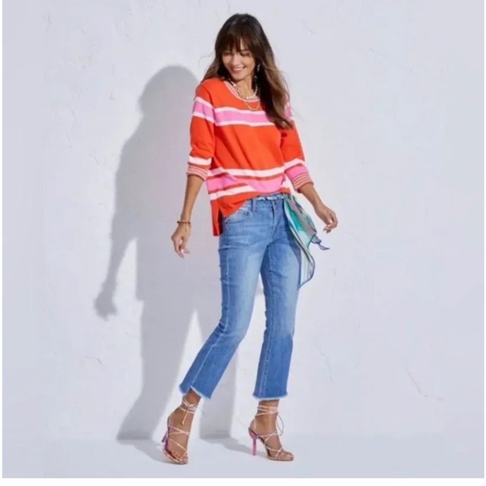 CAbi Orange and Pink Striped Long Sleeve Top